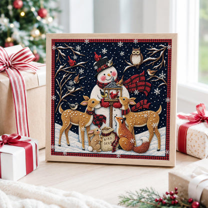 Snowman's Bird Feeder Gathering pearl painting – image 4