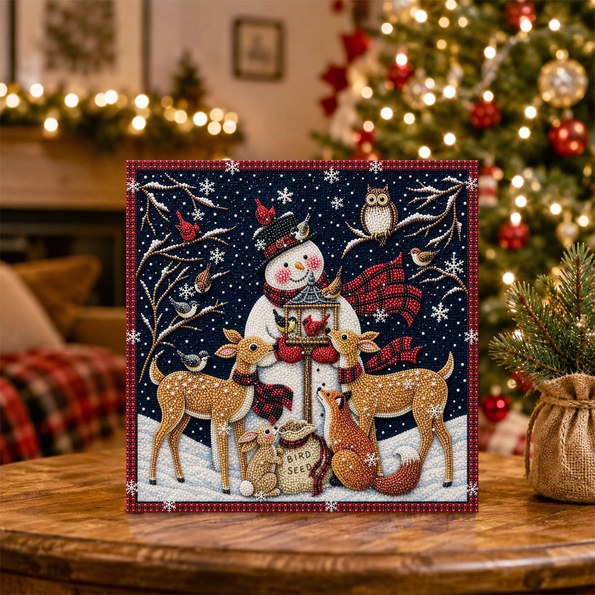 Snowman's Bird Feeder Gathering pearl painting – image 5