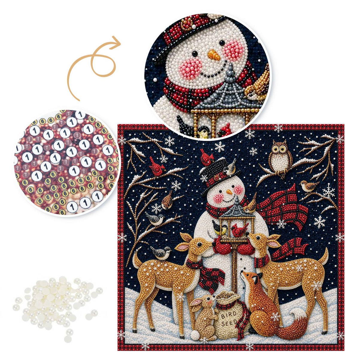Snowman's Bird Feeder Gathering pearl painting – image 6