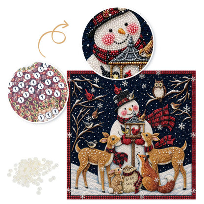 Snowman's Bird Feeder Gathering pearl painting – image 6