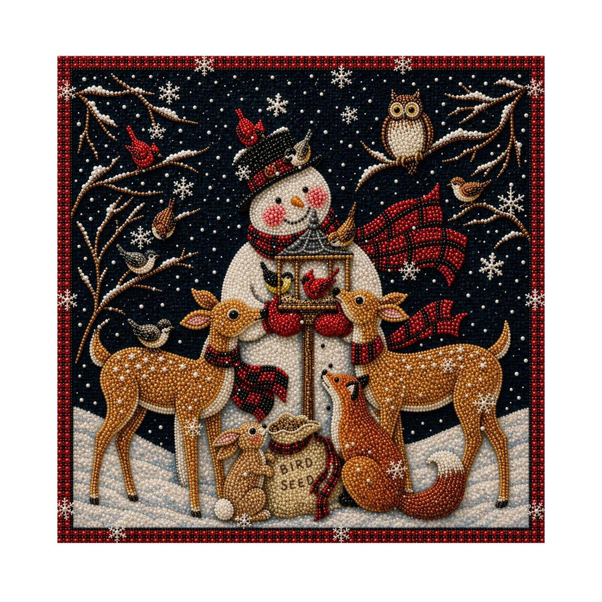 Snowman's Bird Feeder Gathering pearl painting – image 11