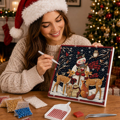 Snowman's Bird Feeder Gathering pearl painting – image 16