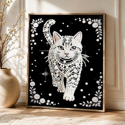 Prowling White Cat on Black pearl painting – image 5