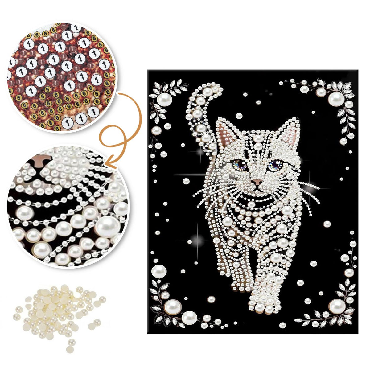 Prowling White Cat on Black pearl painting – image 6