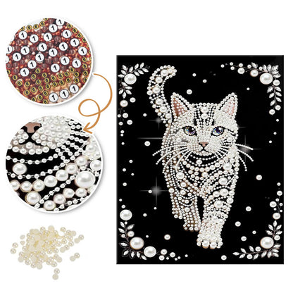 Prowling White Cat on Black pearl painting – image 6