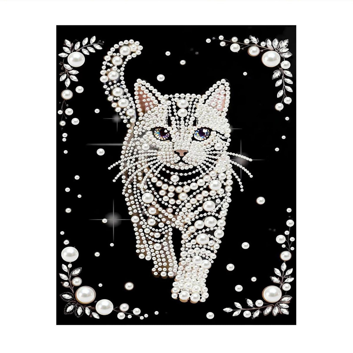Prowling White Cat on Black pearl painting – image 11