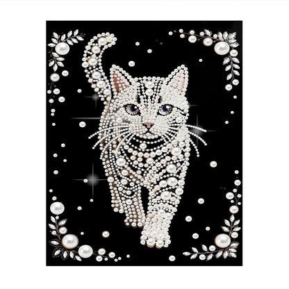 Prowling White Cat on Black pearl painting – image 11