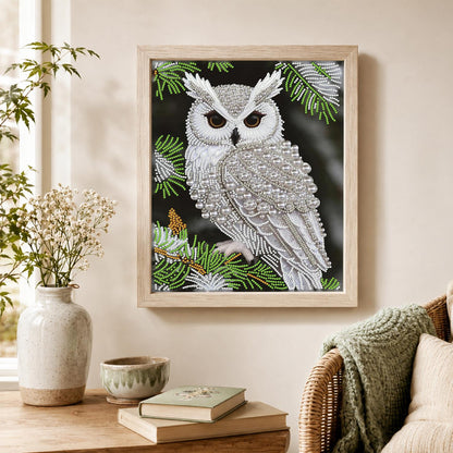 Snowy Owl on Pine Branch pearl painting – image 4