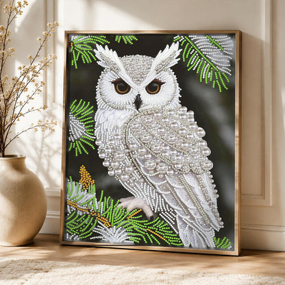 Snowy Owl on Pine Branch pearl painting – image 5