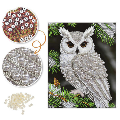 Snowy Owl on Pine Branch pearl painting – image 6