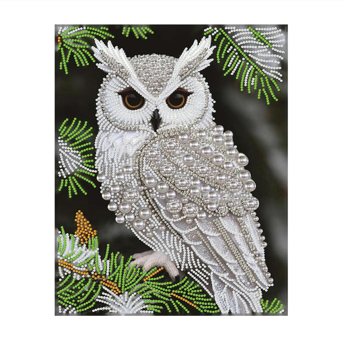 Snowy Owl on Pine Branch pearl painting – image 11