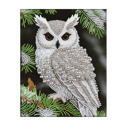 Snowy Owl on Pine Branch pearl painting – image 11