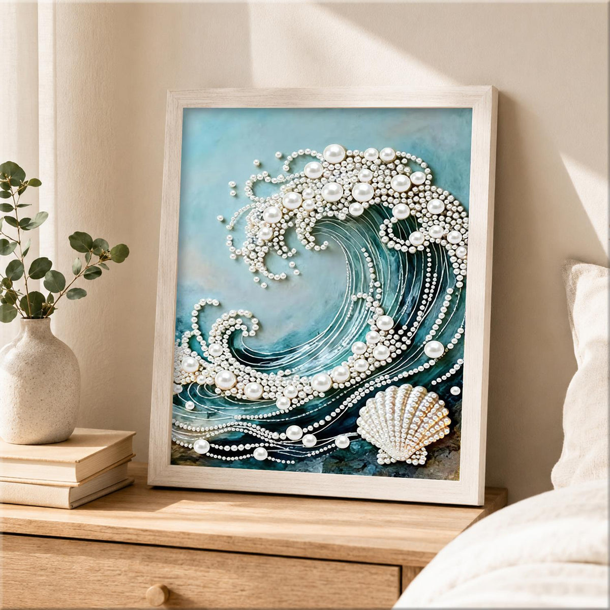 Curling Teal Wave and Scallop pearl painting – image 2