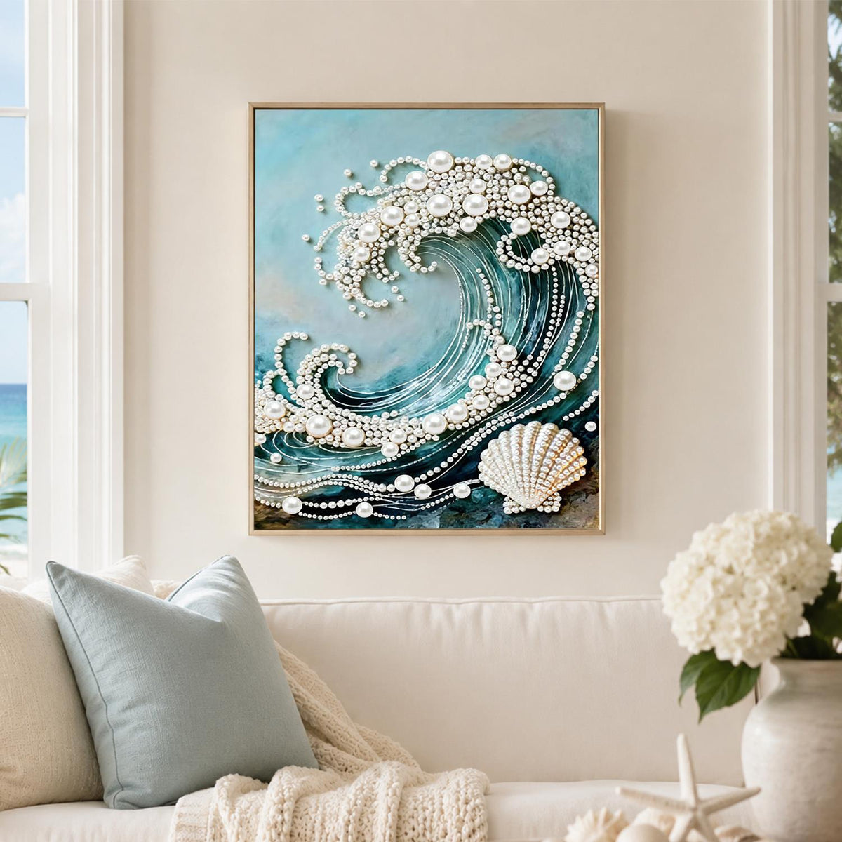 Curling Teal Wave and Scallop pearl painting – image 3