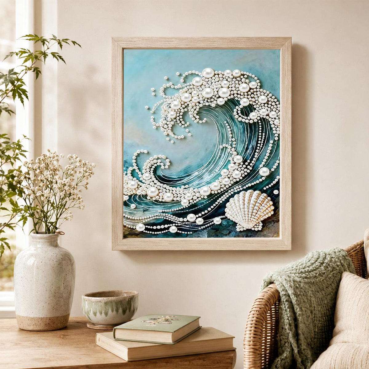 Curling Teal Wave and Scallop pearl painting – image 4