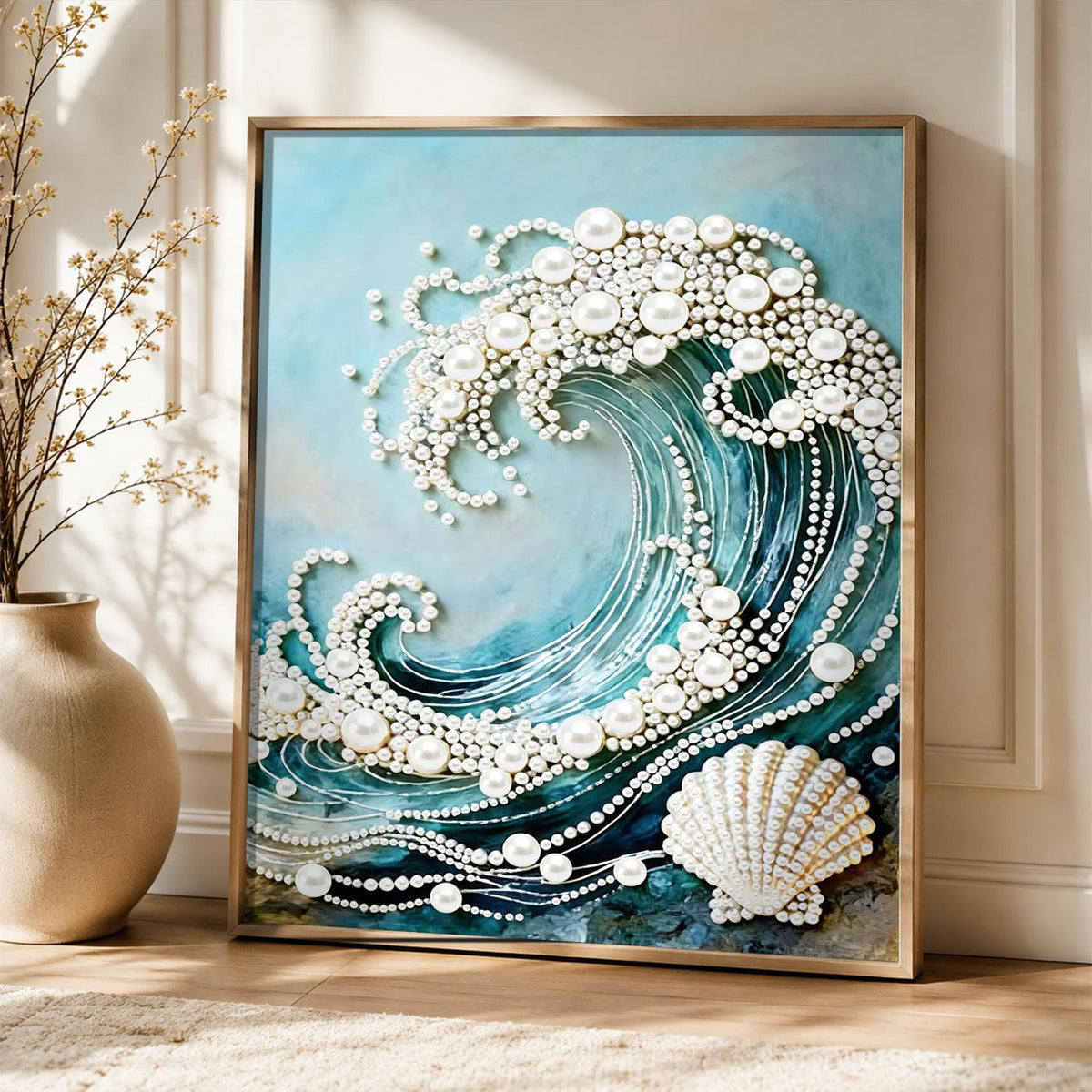 Curling Teal Wave and Scallop pearl painting – image 5