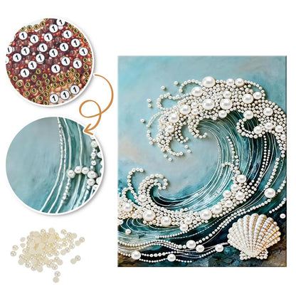Curling Teal Wave and Scallop pearl painting – image 6