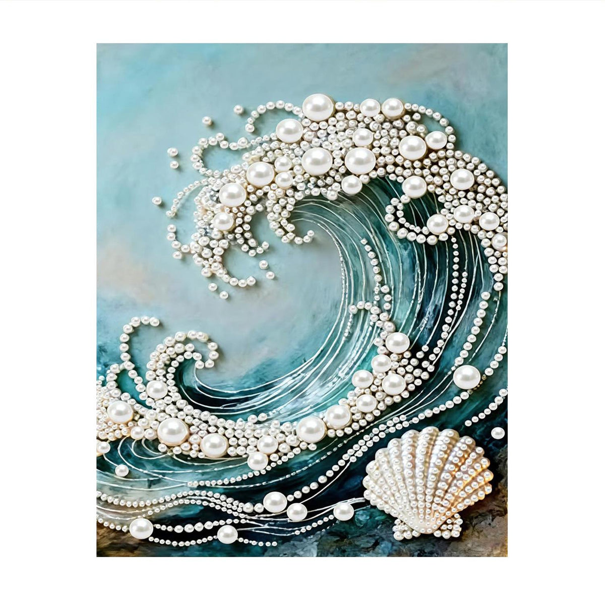 Curling Teal Wave and Scallop pearl painting – image 11