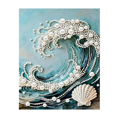 Curling Teal Wave and Scallop pearl painting – image 11
