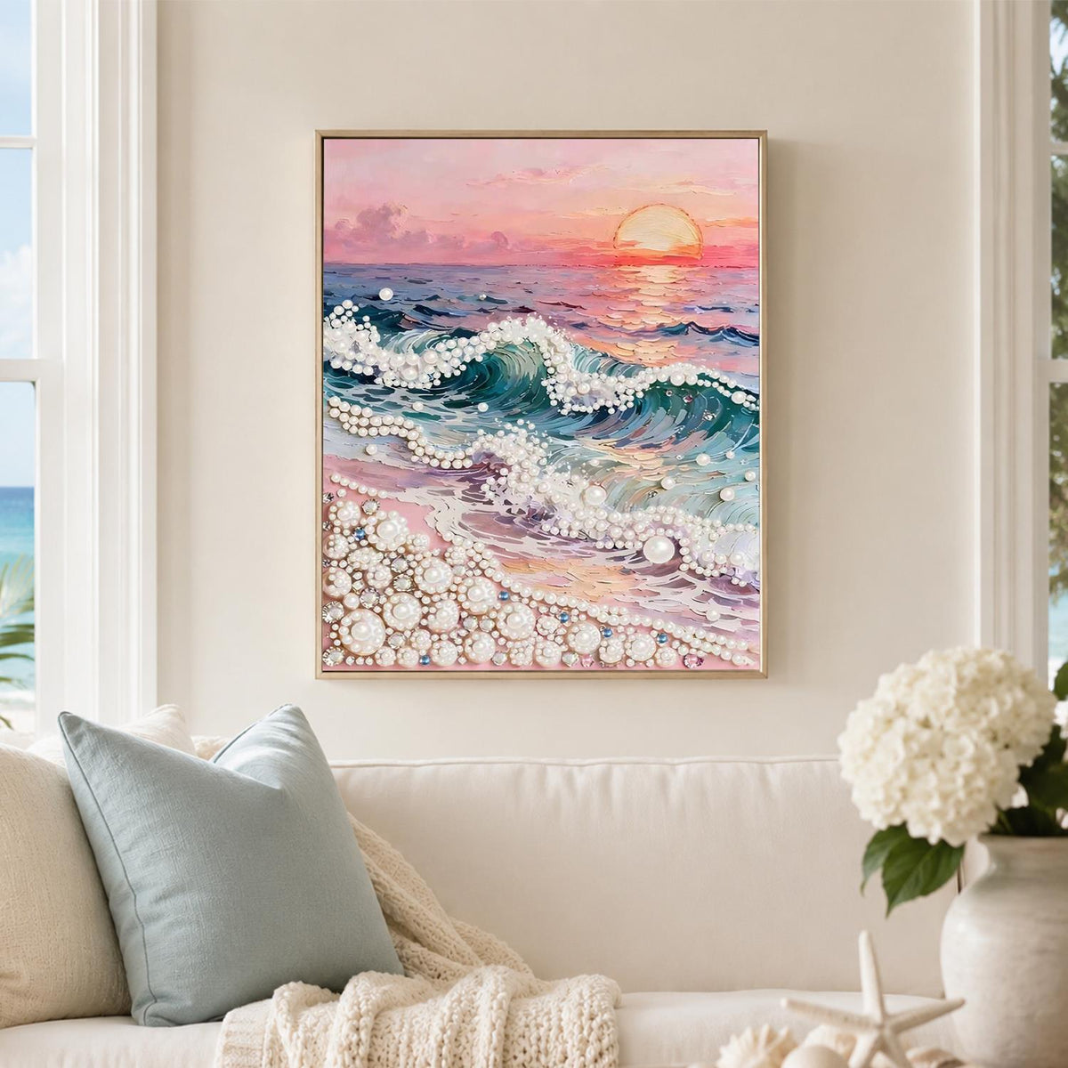 Rose-Pink Sunset Over the Waves pearl painting – image 3