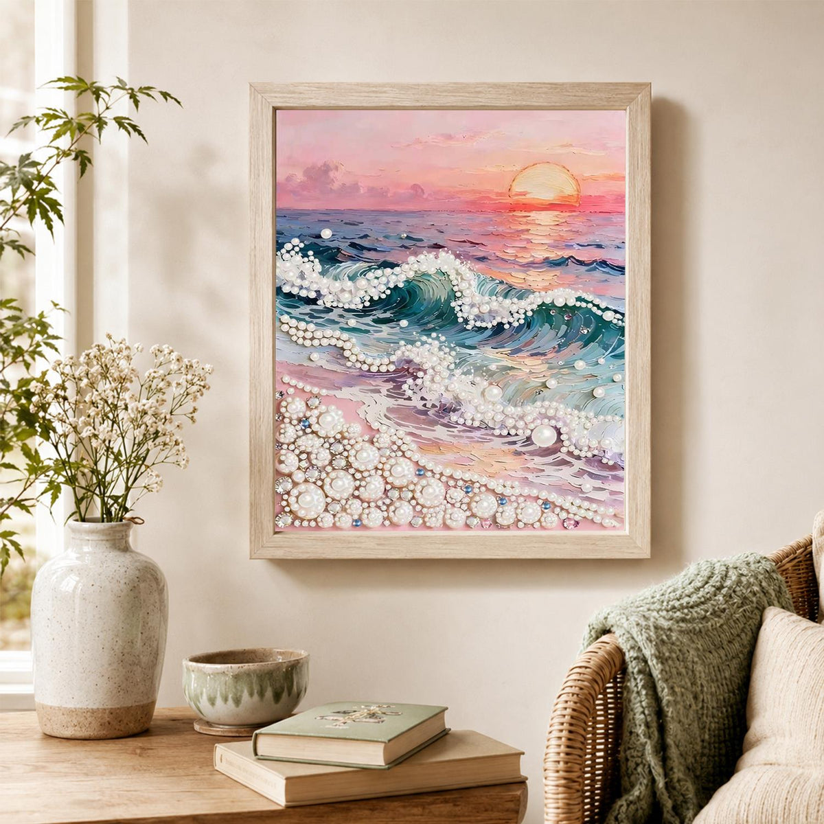 Rose-Pink Sunset Over the Waves pearl painting – image 4