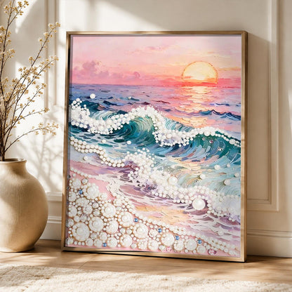 Rose-Pink Sunset Over the Waves pearl painting – image 5