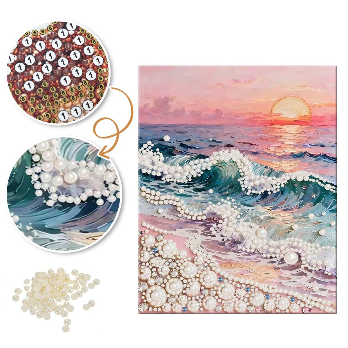 Rose-Pink Sunset Over the Waves pearl painting – image 6