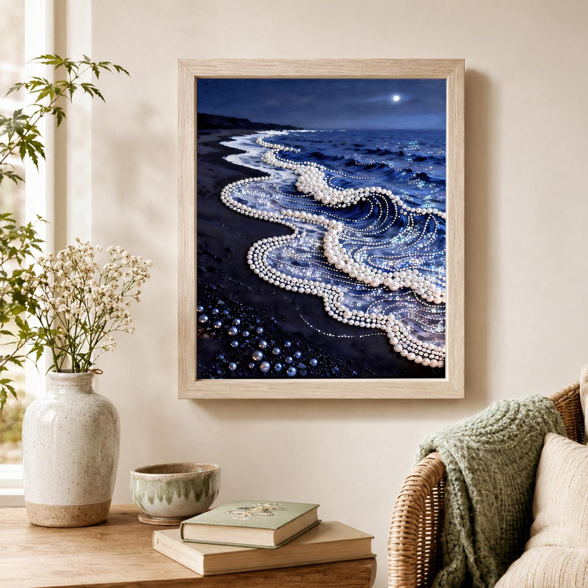 Lace-Edged Waves at Midnight pearl painting – image 4