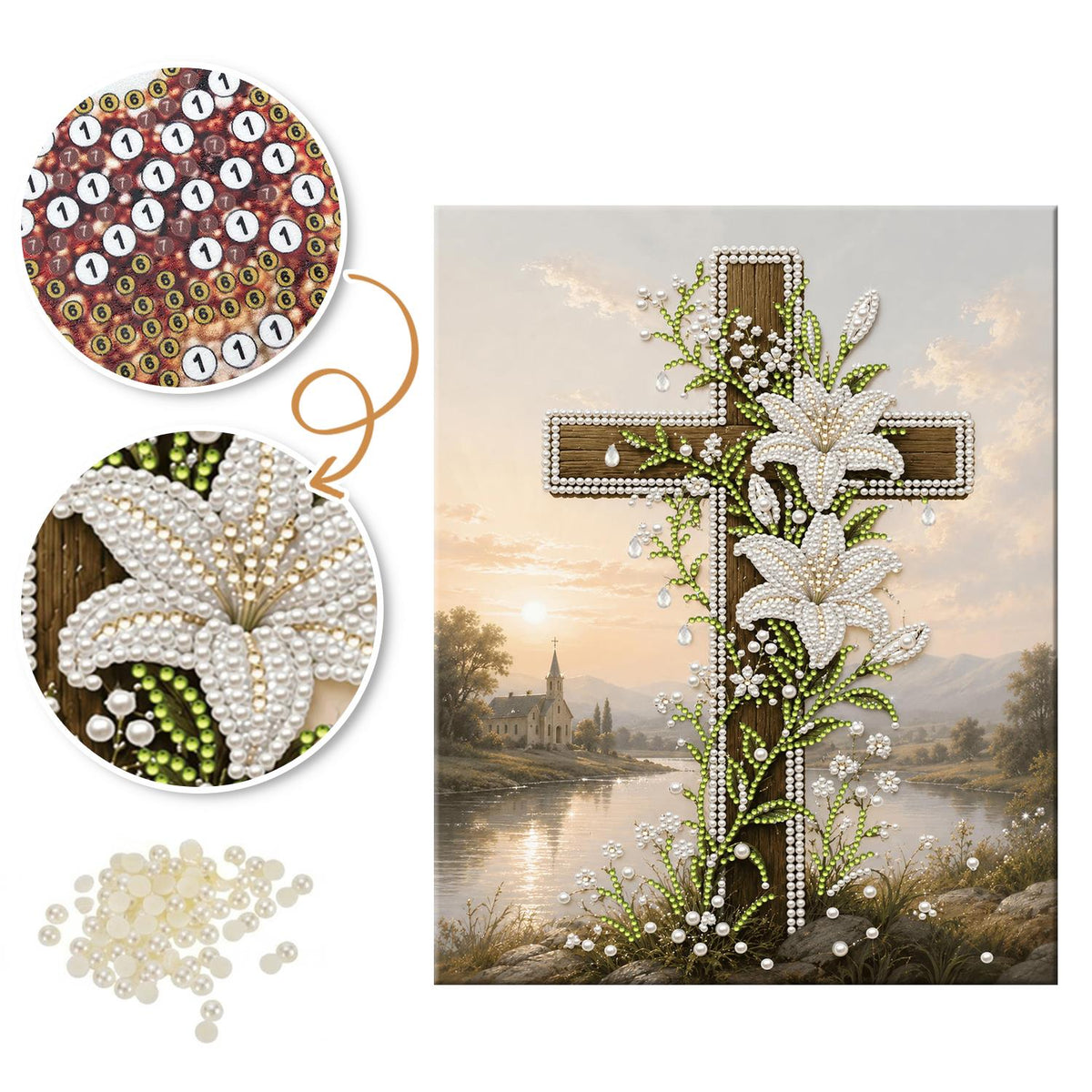 Lily-Draped Cross by the Lake pearl painting – image 6