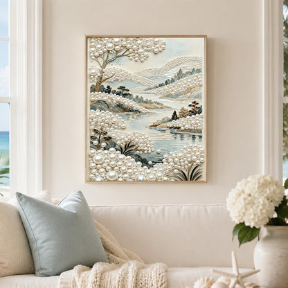 Misty Lakeside Hills in Ivory pearl painting – image 3
