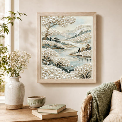 Misty Lakeside Hills in Ivory pearl painting – image 4