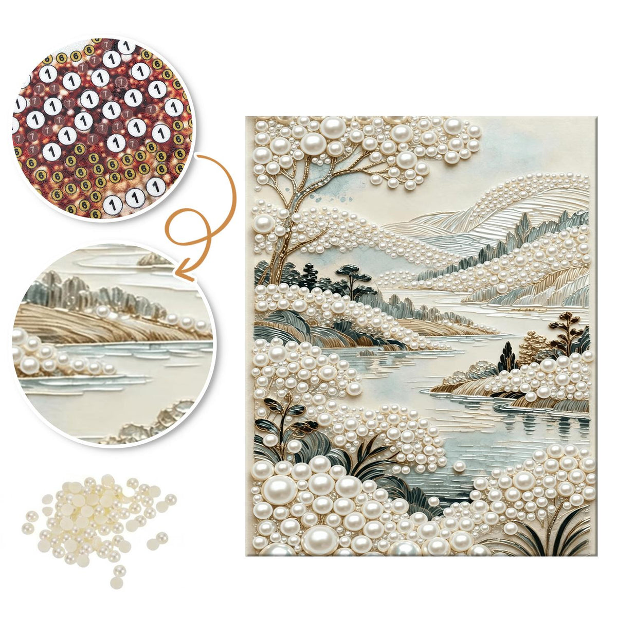 Misty Lakeside Hills in Ivory pearl painting – image 6