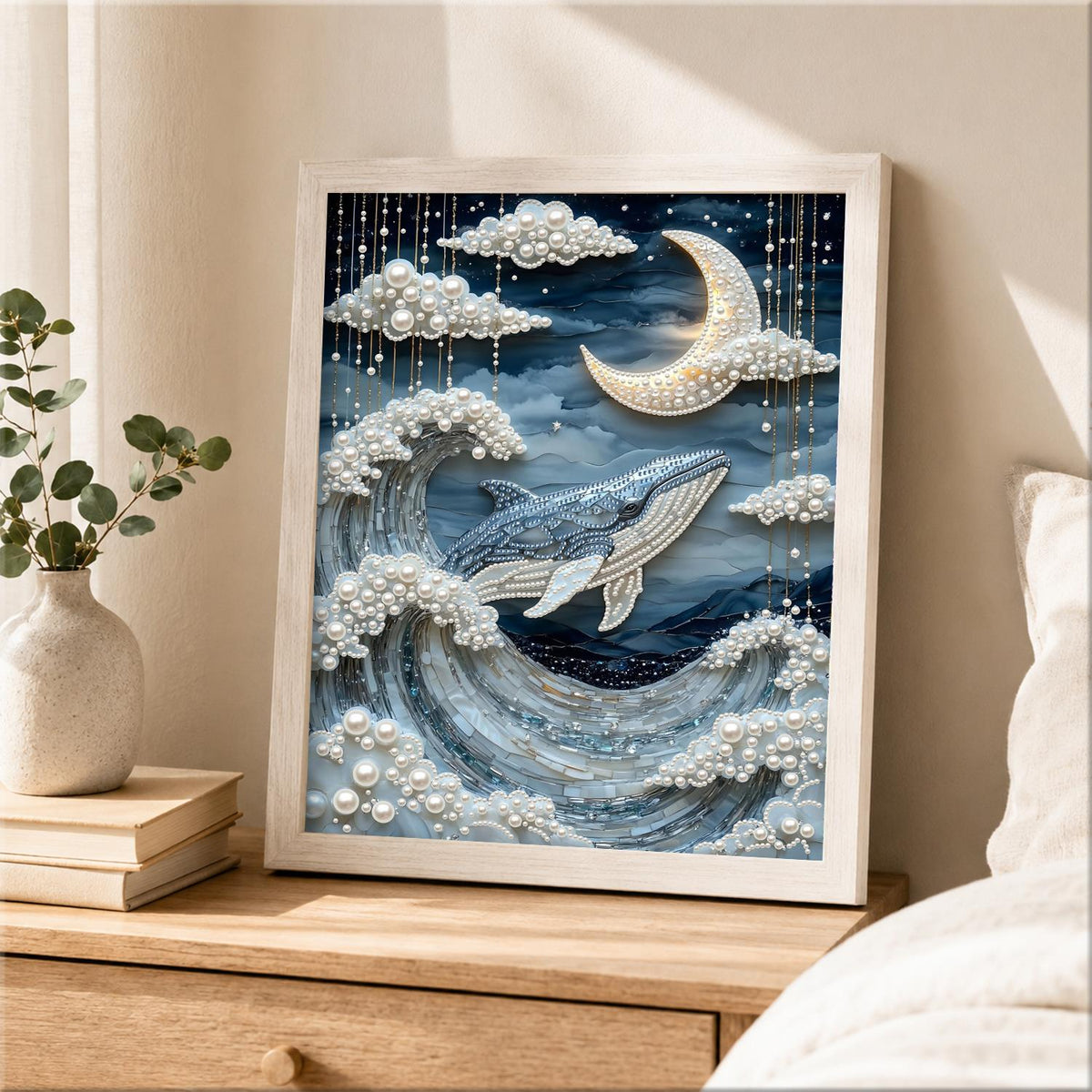 Whale Riding Silver Waves pearl painting – image 2