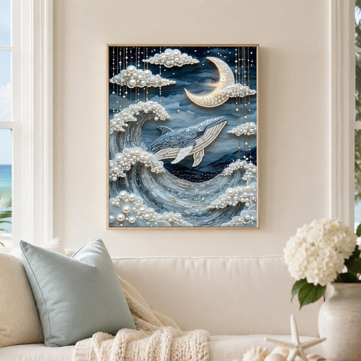 Whale Riding Silver Waves pearl painting – image 3