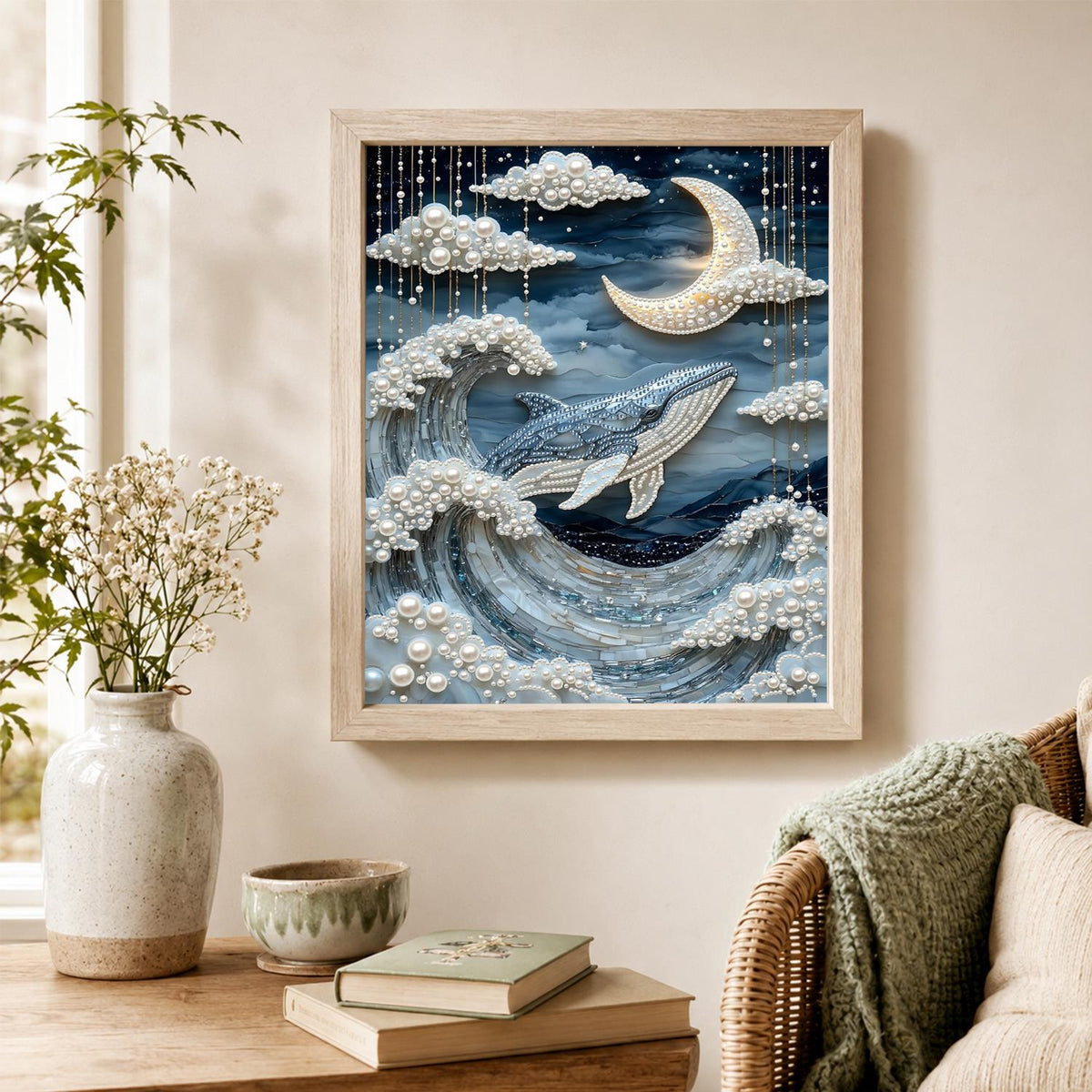 Whale Riding Silver Waves pearl painting – image 4