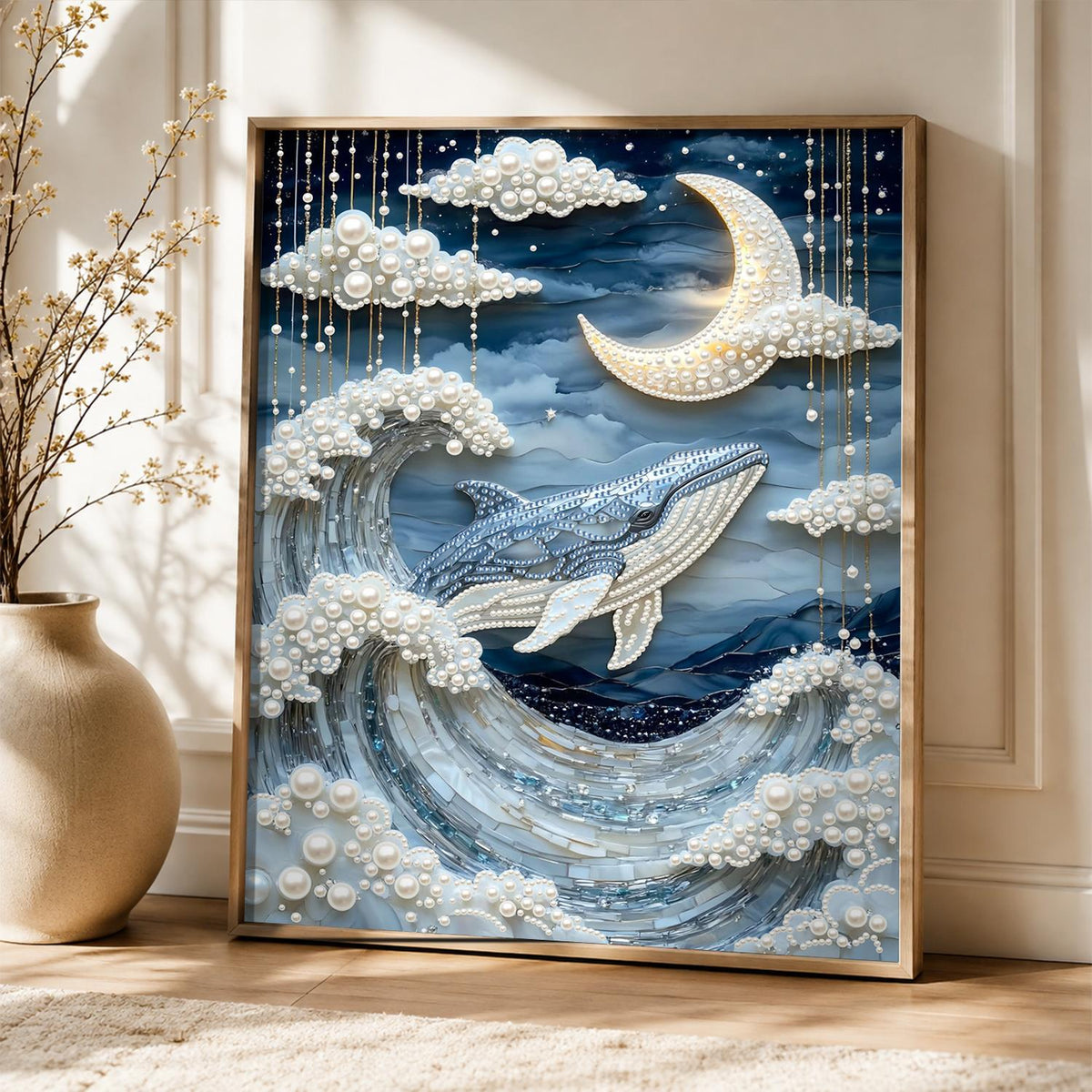 Whale Riding Silver Waves pearl painting – image 5