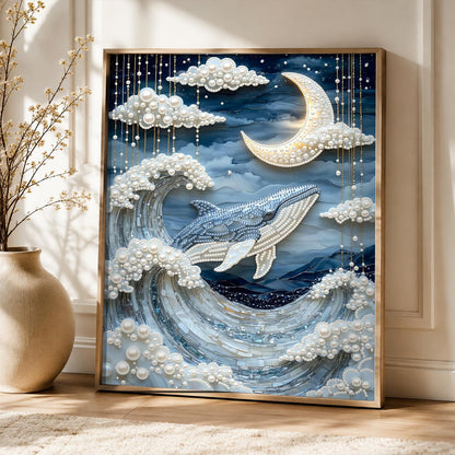Whale Riding Silver Waves pearl painting – image 5
