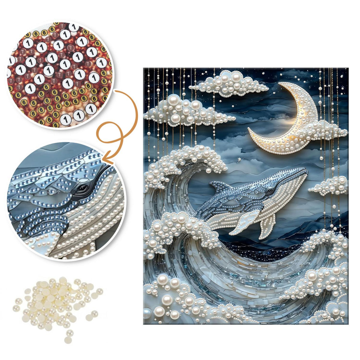 Whale Riding Silver Waves pearl painting – image 6