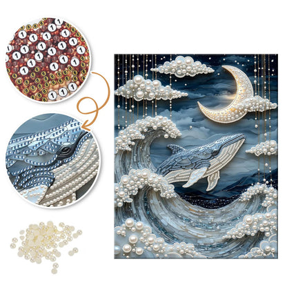 Whale Riding Silver Waves pearl painting – image 6