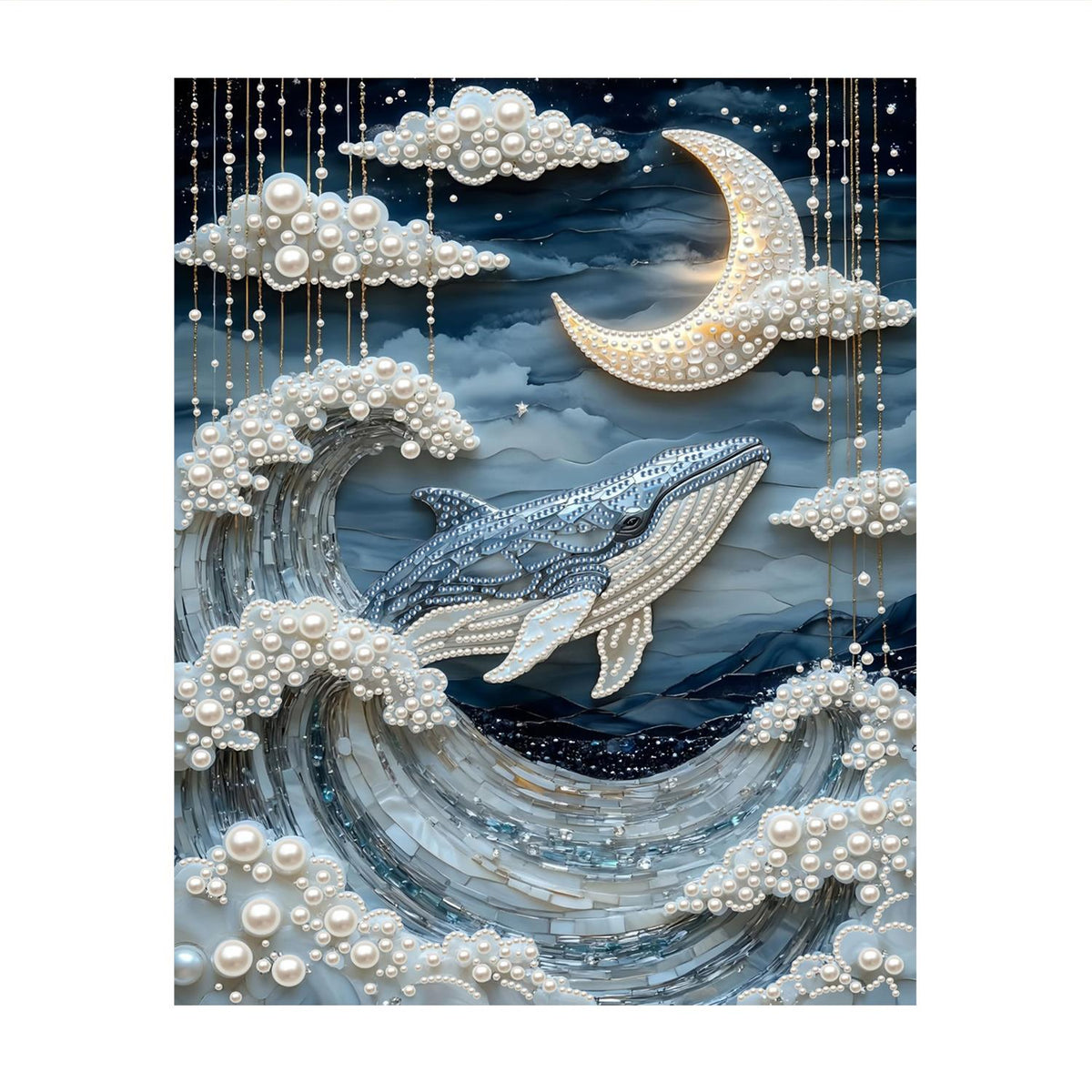 Whale Riding Silver Waves pearl painting – image 11