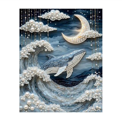 Whale Riding Silver Waves pearl painting – image 11