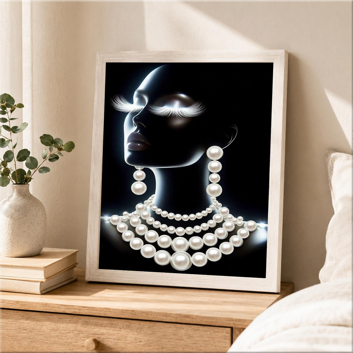 Elegant Profile with Necklaces pearl painting – image 2