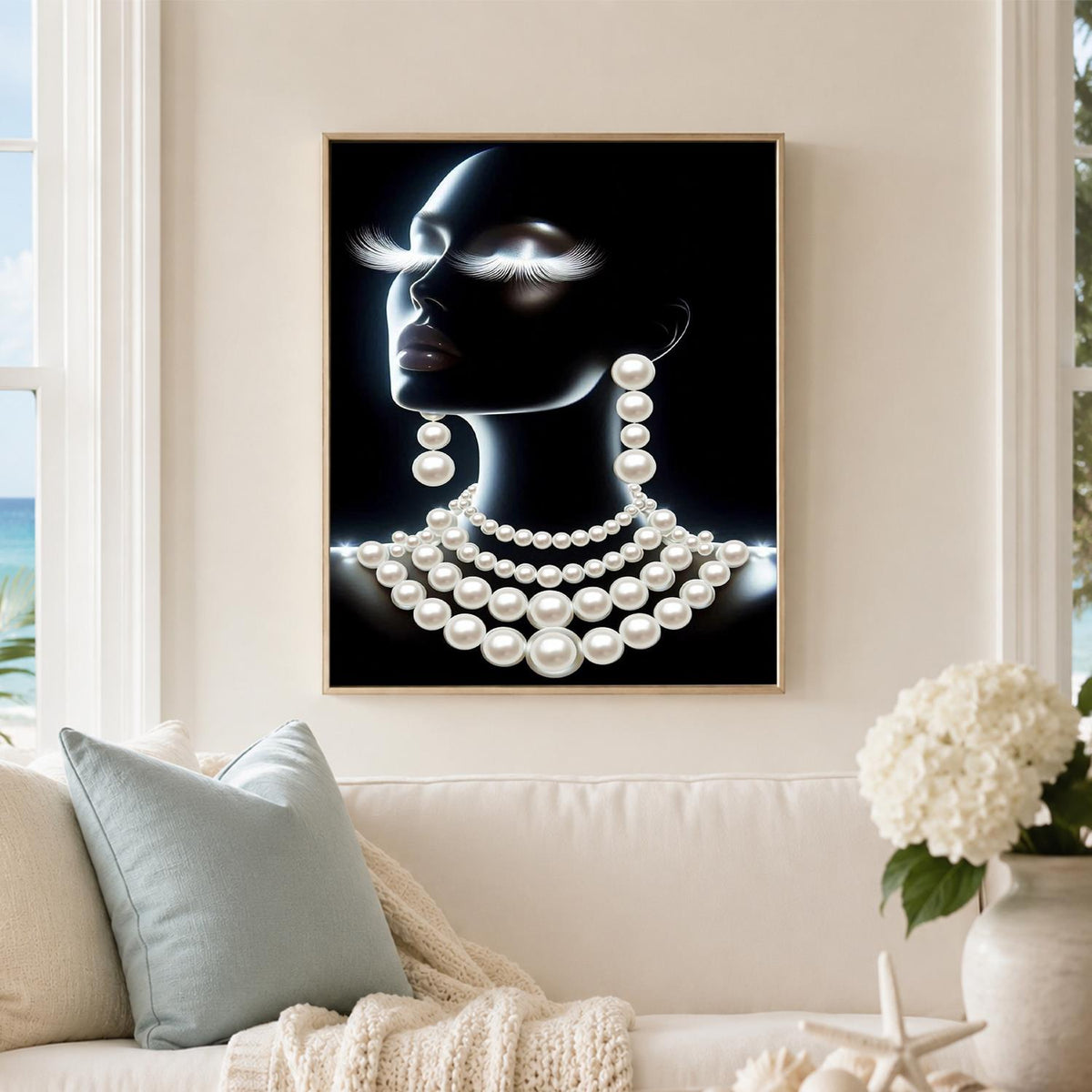 Elegant Profile with Necklaces pearl painting – image 3