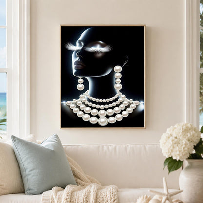 Elegant Profile with Necklaces pearl painting – image 3