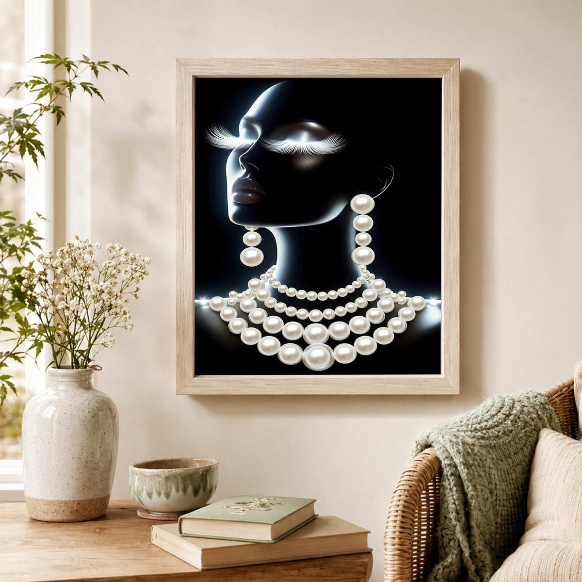 Elegant Profile with Necklaces pearl painting – image 4