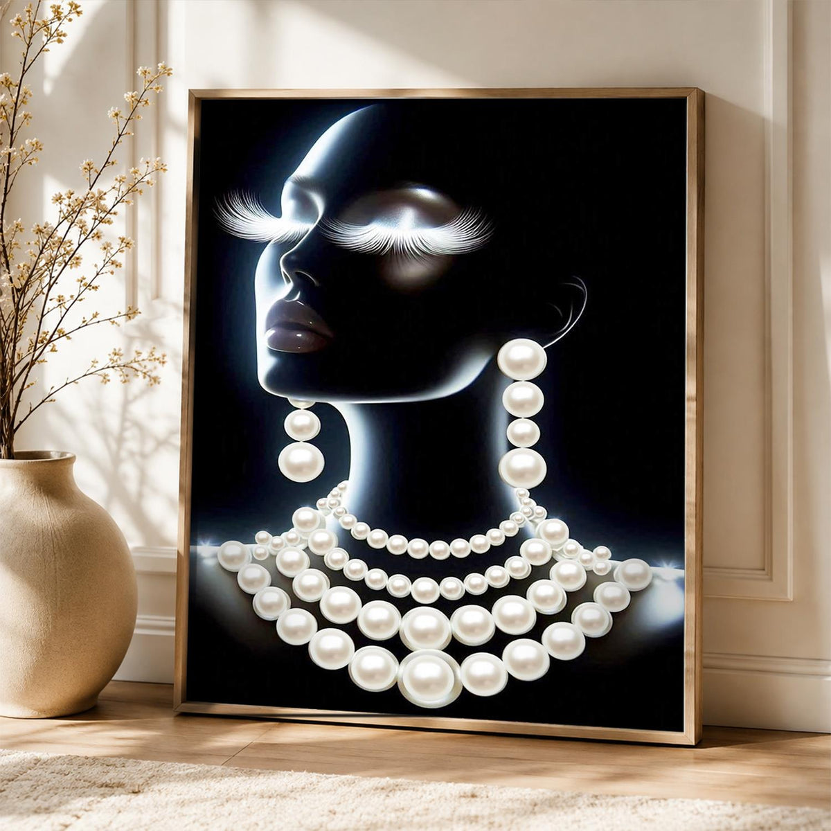Elegant Profile with Necklaces pearl painting – image 5