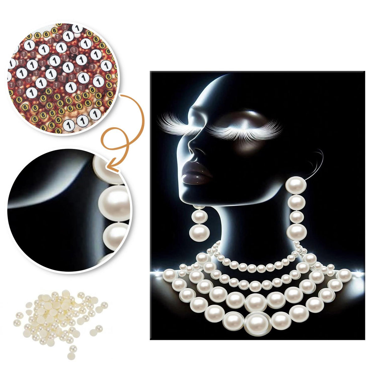 Elegant Profile with Necklaces pearl painting – image 6