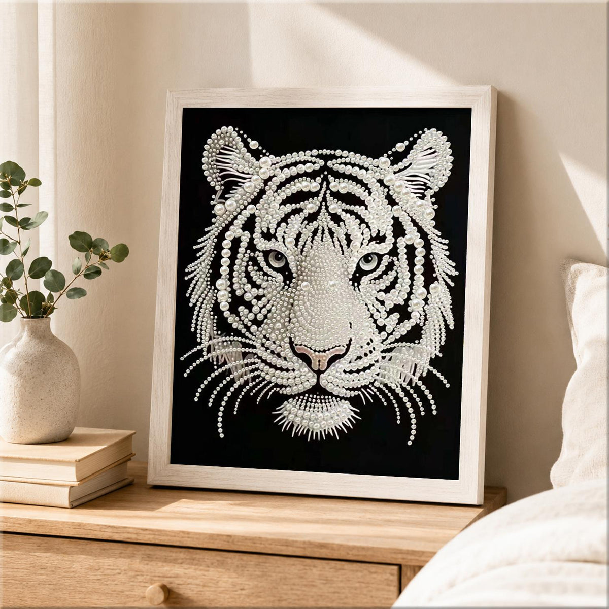 Snow Tiger with Piercing Gaze pearl painting – image 2