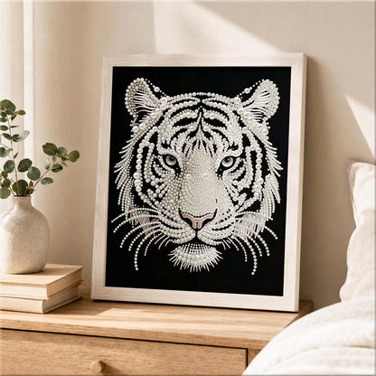 Snow Tiger with Piercing Gaze pearl painting – image 2