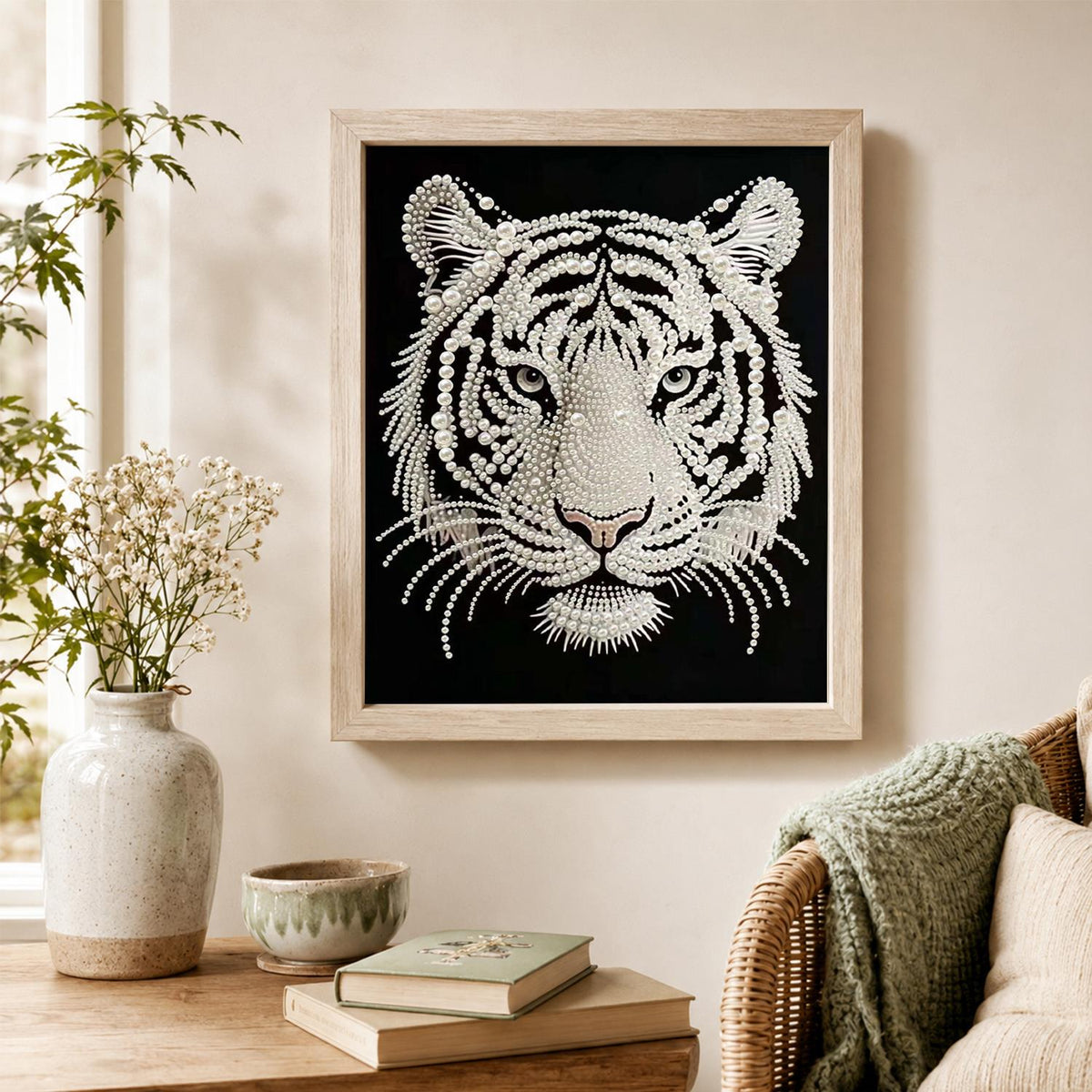 Snow Tiger with Piercing Gaze pearl painting – image 4